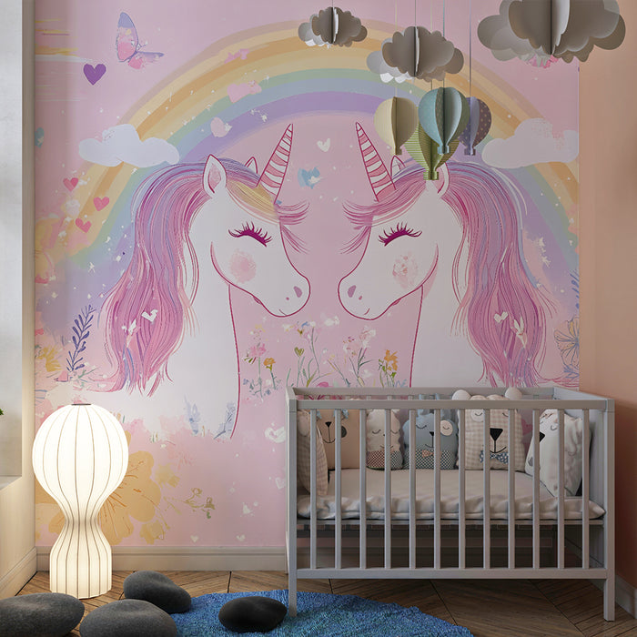 Papel pintado infantil | Unicornios mágicos y arco iris
