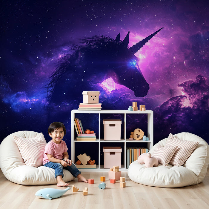 Lastenhuoneen tapetti | Kosminen yksisarvinen ja tähtipilvet