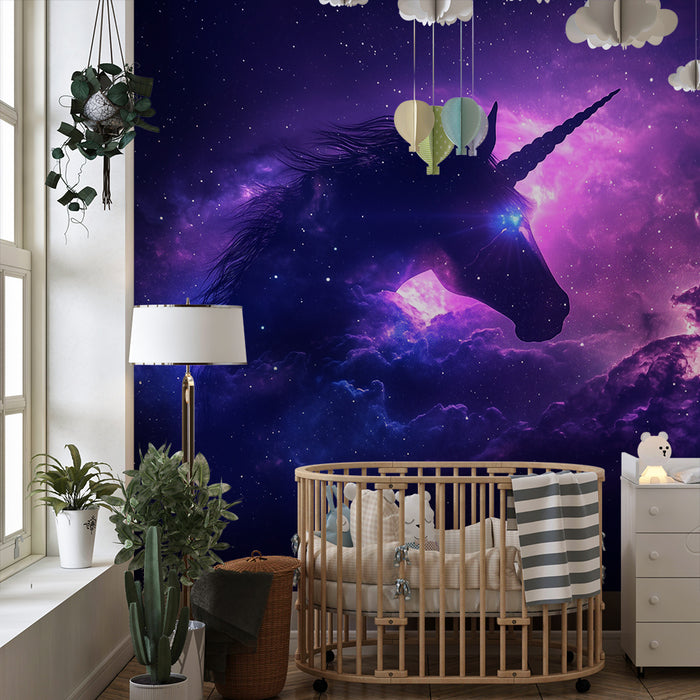 Lastenhuoneen tapetti | Kosminen yksisarvinen ja tähtipilvet
