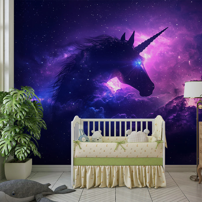 Lastenhuoneen tapetti | Kosminen yksisarvinen ja tähtipilvet