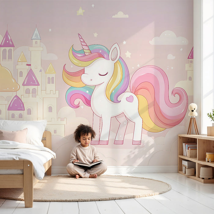 Lastenhuoneen tapetti | Lumottu yksisarvinen ja satumainen linna