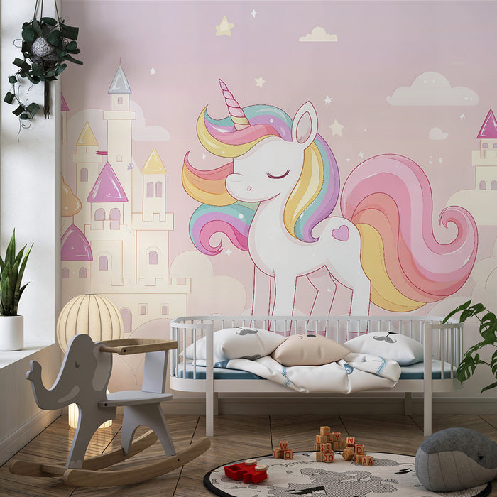 Lastenhuoneen tapetti | Lumottu yksisarvinen ja satumainen linna