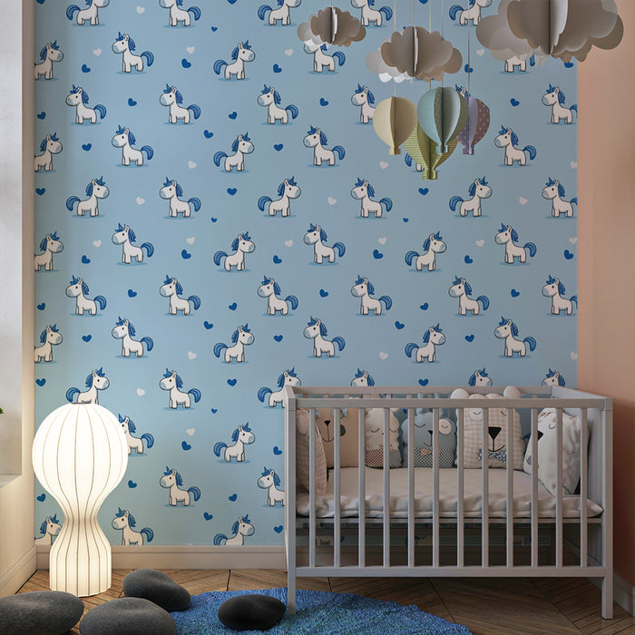 Barntapet | Blå enhörningar och hjärtan