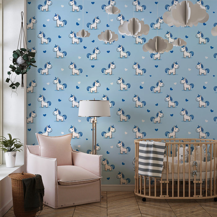 Barntapet | Blå enhörningar och hjärtan