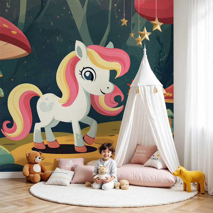 Papier peint chambre enfant | Licorne enchantée et forêt magique