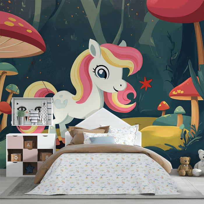 Papier peint chambre enfant | Licorne enchantée et forêt magique