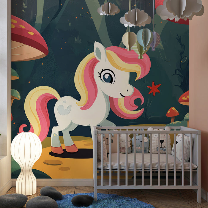 Papier peint chambre enfant | Licorne enchantée et forêt magique