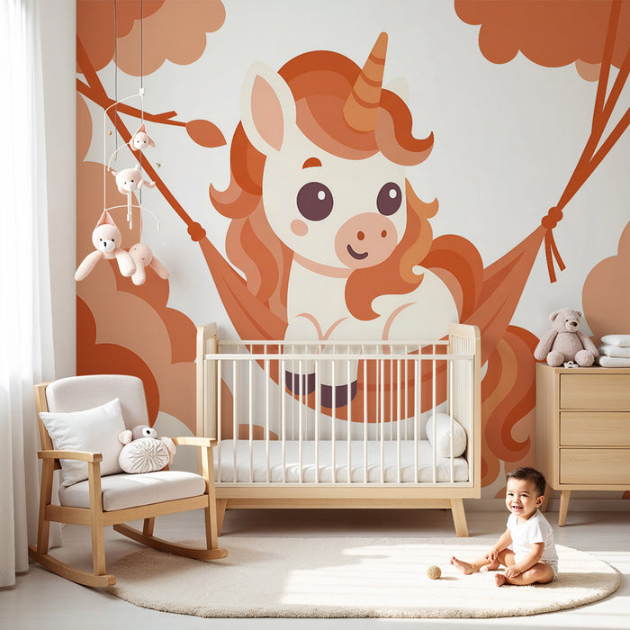 Papel de parede criança | Unicórnio sonhador em um balanço