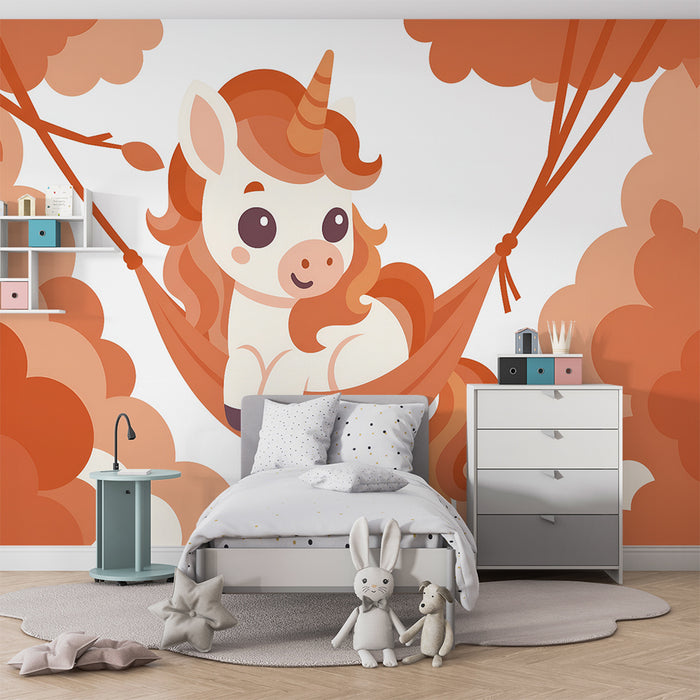 Papel de parede criança | Unicórnio sonhador em um balanço