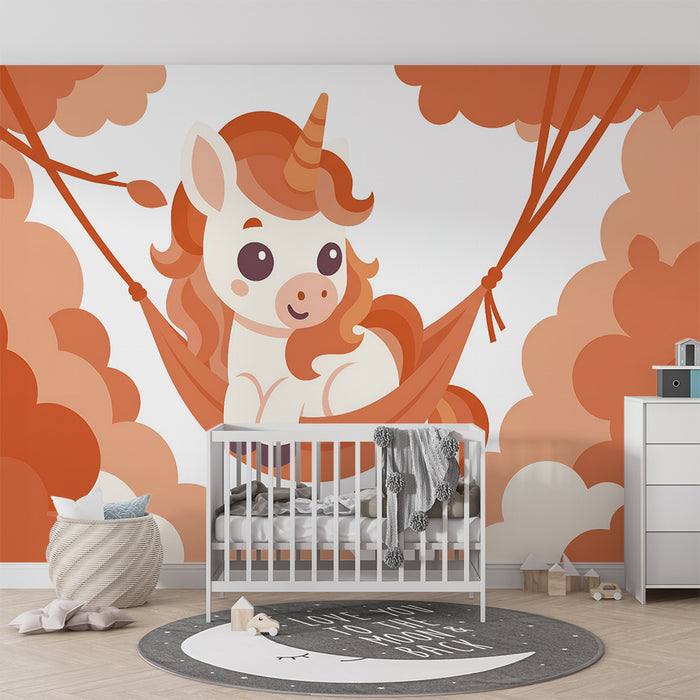 Papel de parede criança | Unicórnio sonhador em um balanço