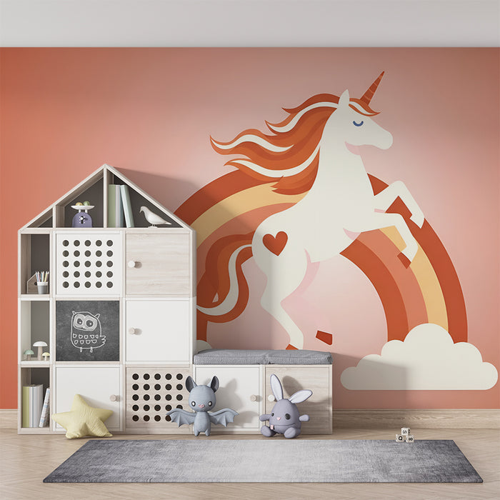 Papel de parede criança | Encantadora unicórnio e arco-íris pastel vermelho