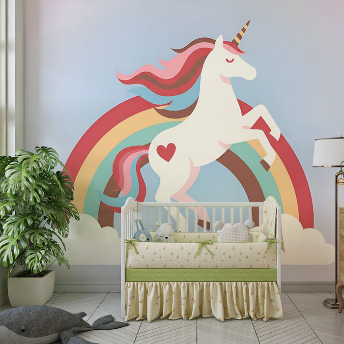 Papel pintado infantil | Unicornio encantado y arco iris