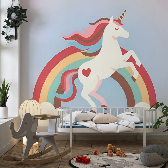 Papel pintado infantil | Unicornio encantado y arco iris