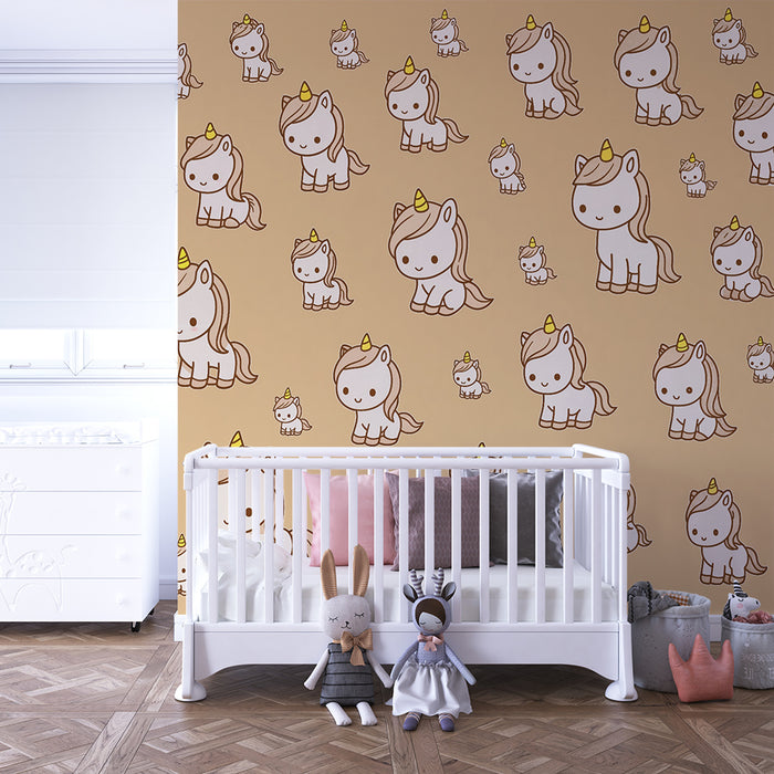 Barntapet | Bedårande enhörningar på beige bakgrund