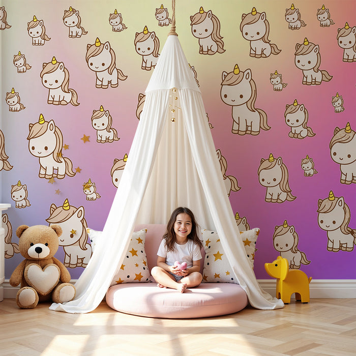 Papier peint chambre enfant | Licorne enchantée et dégradé pastel