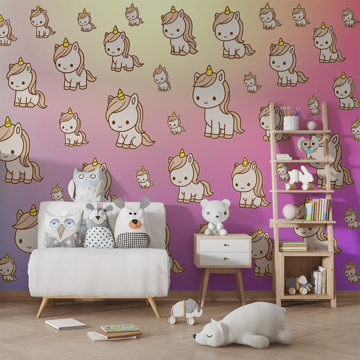 Papier peint chambre enfant | Licorne enchantée et dégradé pastel