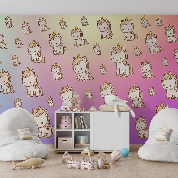 Papier peint chambre enfant | Licorne enchantée et dégradé pastel