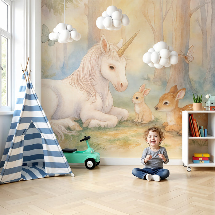 Tapet fermecător | Unicorn și prietenii săi din pădure