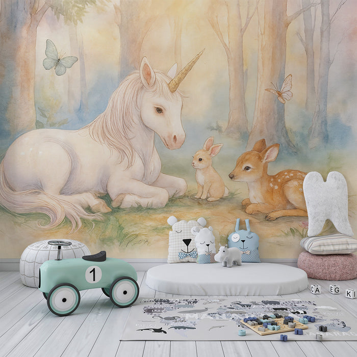 Tapet fermecător | Unicorn și prietenii săi din pădure