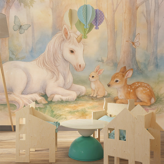 Tapet fermecător | Unicorn și prietenii săi din pădure