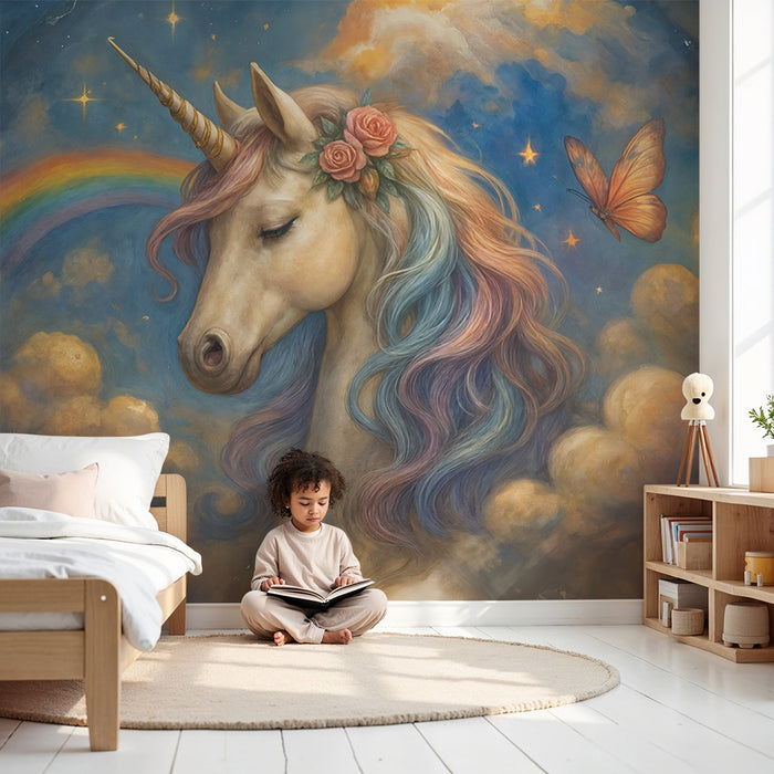 Eenhoorn behang | Fantastische en kleurrijke illustratie
