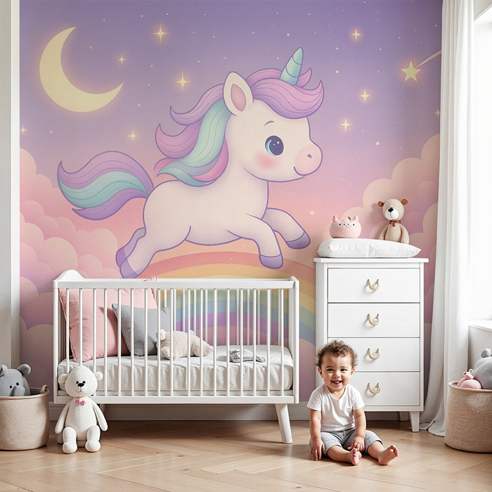 Papel de parede unicórnio arco-íris | Ilustração mágica e tons pastel