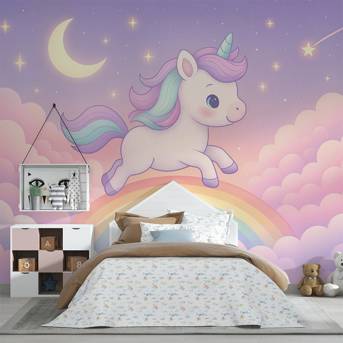 Papel de parede unicórnio arco-íris | Ilustração mágica e tons pastel