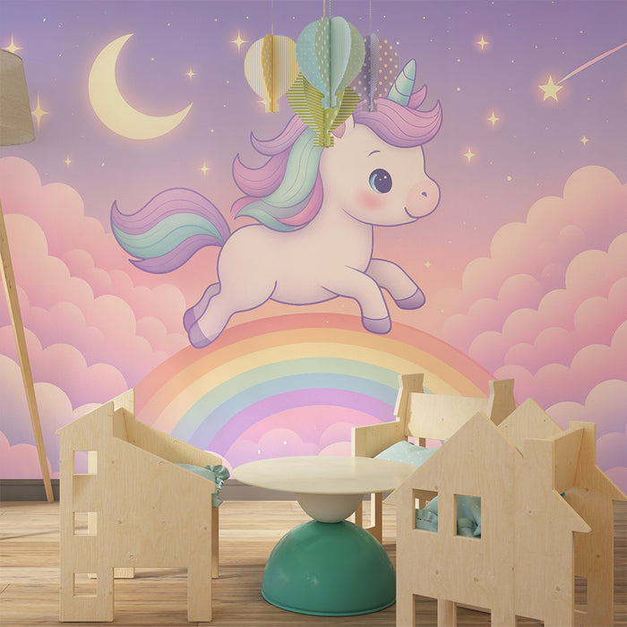 Papel de parede unicórnio arco-íris | Ilustração mágica e tons pastel