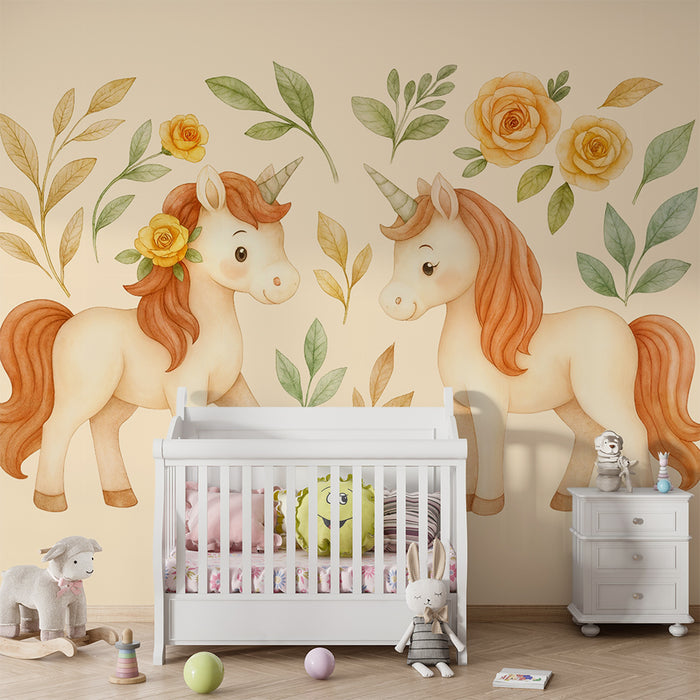 Papel de parede unicórnio | Suavidade floral infantil