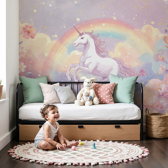 Papel de parede Unicórnio | Fantasia Pastel e Flores