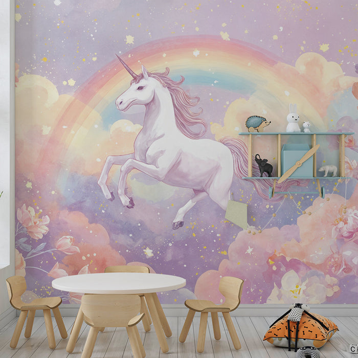 Papel de parede Unicórnio | Fantasia Pastel e Flores