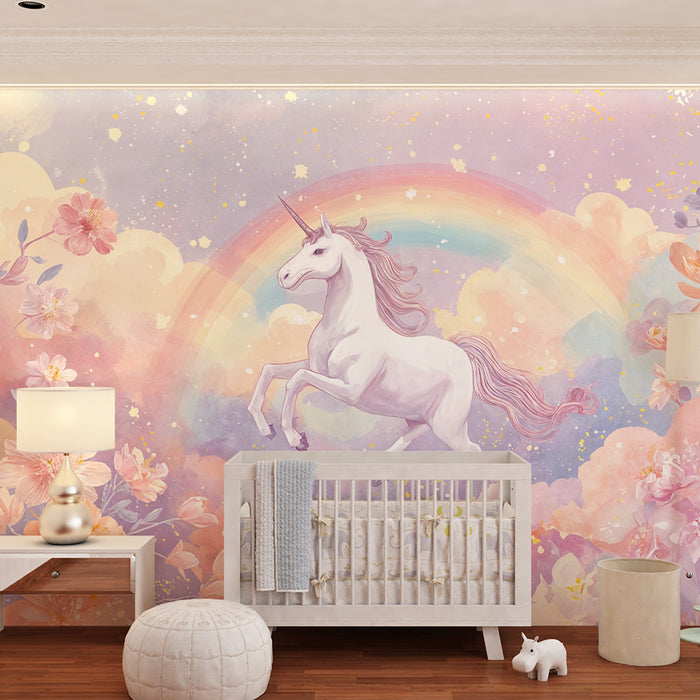 Papel de parede Unicórnio | Fantasia Pastel e Flores