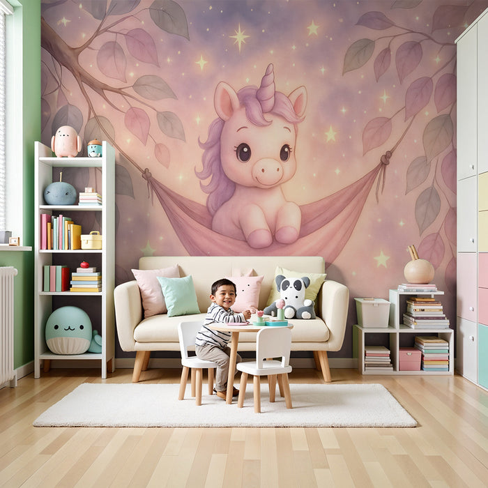 Lastenhuoneen tapetti | Taivaallinen yksisarvinen ja kimaltelevat tähdet