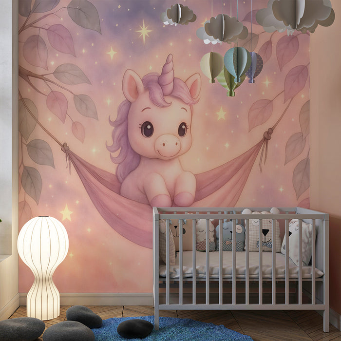 Lastenhuoneen tapetti | Taivaallinen yksisarvinen ja kimaltelevat tähdet