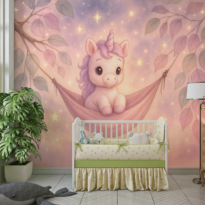 Lastenhuoneen tapetti | Taivaallinen yksisarvinen ja kimaltelevat tähdet
