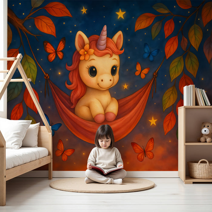 Barntapet | Förtrollande enhörning och färgglada fjärilar