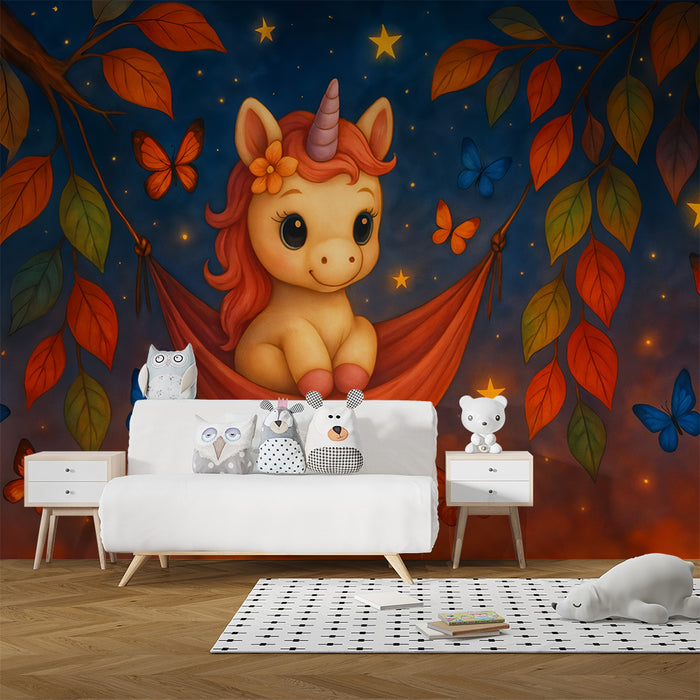 Barntapet | Förtrollande enhörning och färgglada fjärilar