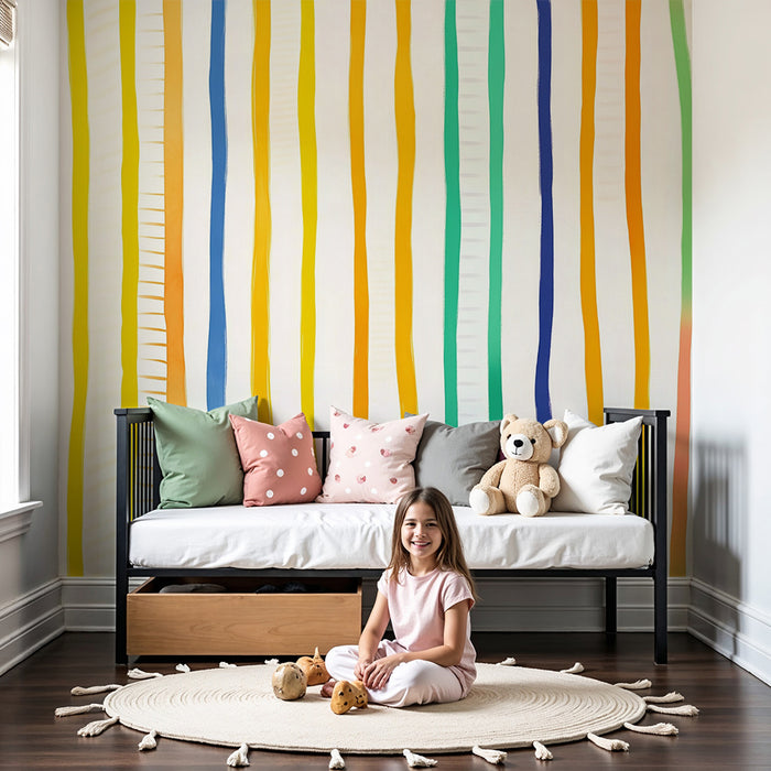 Kinderzimmer Tapete | Dynamische bunte Streifen