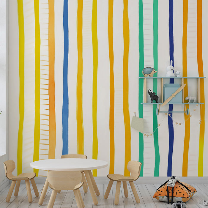 Kinderzimmer Tapete | Dynamische bunte Streifen
