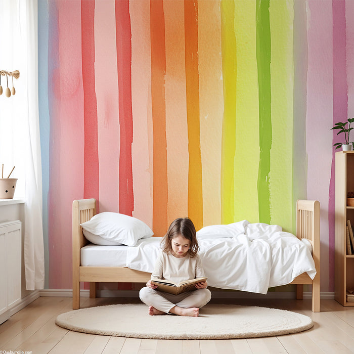 Papel pintado infantil | Rayas acuarela multicolores