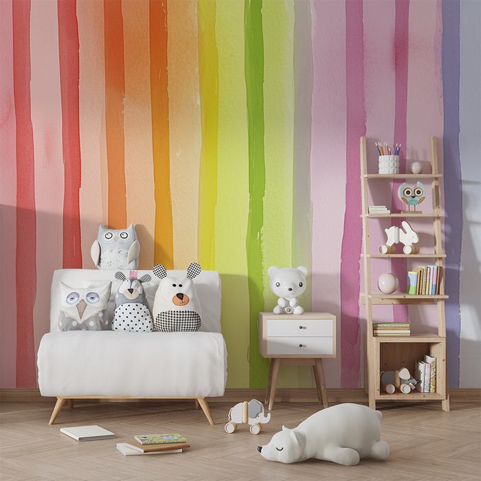 Papel pintado infantil | Rayas acuarela multicolores