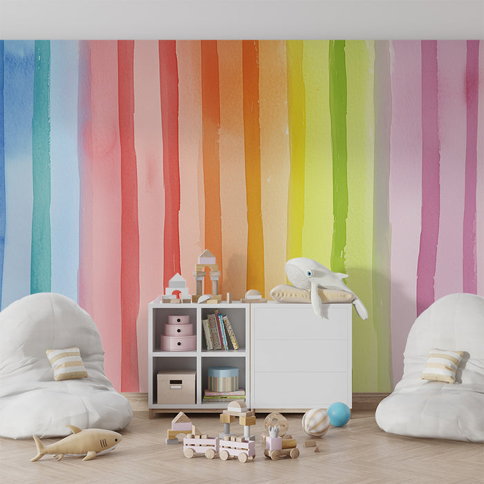 Papel pintado infantil | Rayas acuarela multicolores