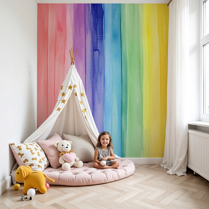 Papel pintado infantil | Rayas arcoíris acuarela