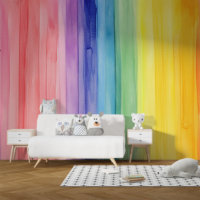 Papel pintado infantil | Rayas arcoíris acuarela