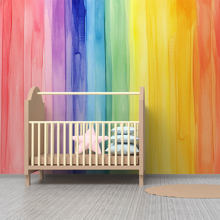Papel pintado infantil | Rayas arcoíris acuarela