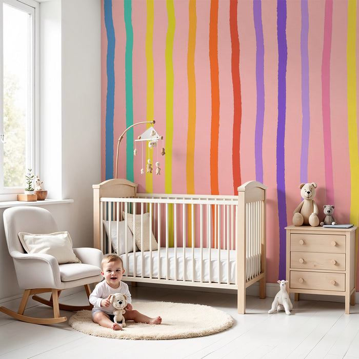 Kinderzimmer Tapete | Bunte Pastellstreifen