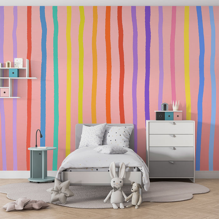 Kinderzimmer Tapete | Bunte Pastellstreifen