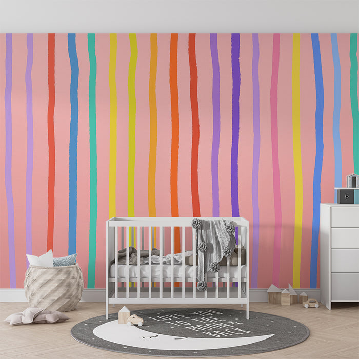 Kinderzimmer Tapete | Bunte Pastellstreifen