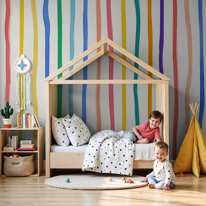 Papel pintado infantil | Rayas estilo multicolor