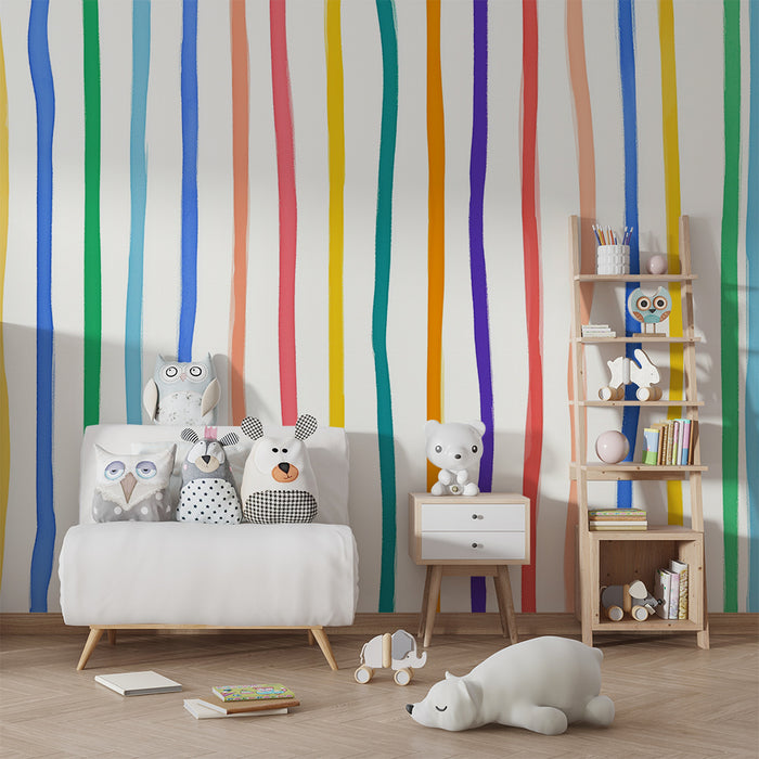 Papel pintado infantil | Rayas estilo multicolor